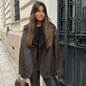 Zara brown shearling jacket xs